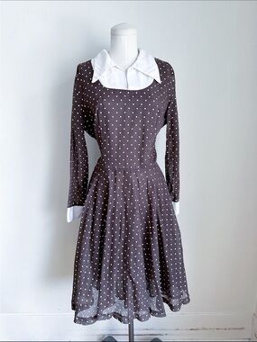 ⭐️3/$30⭐️ Vintage 1970s Semi-Sweet Chocolate Brown Polka Dot Dress / M